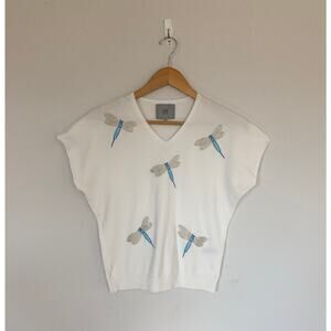 LIV Milano Knit Top Beaded Dragonfly Embellished Size XS